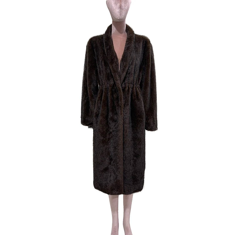 Lautaro Winter Long Black Luxury Elegant Stylish Thick Warm Fluffy Hairy Soft Faux Mink Fur Coat Women Stand Collar Sashes 2023 - Matrix Studios