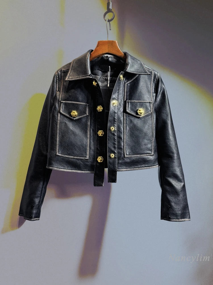 Temperament Black Leather Jacket Women 2026 Winter Real Fox Fur Short High Waist PU Leather Coat Slim-Fitting Coats - Matrix Studios