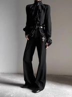 Deeptown White Ruffles Elegant Vintage Women Blouses Black Y2k Victorian Gothic Long Sleeve Stand Collar Shirts Loose Preppy - Matrix-studios.com