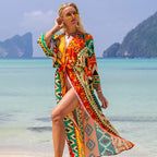 Swimsuit Cover Up Printed Kimono for Sea Boho Coverup Long Luxury Beach Outings Belted Swimwear Cape Holiday Bathing Suits Sales - Matrix Studios