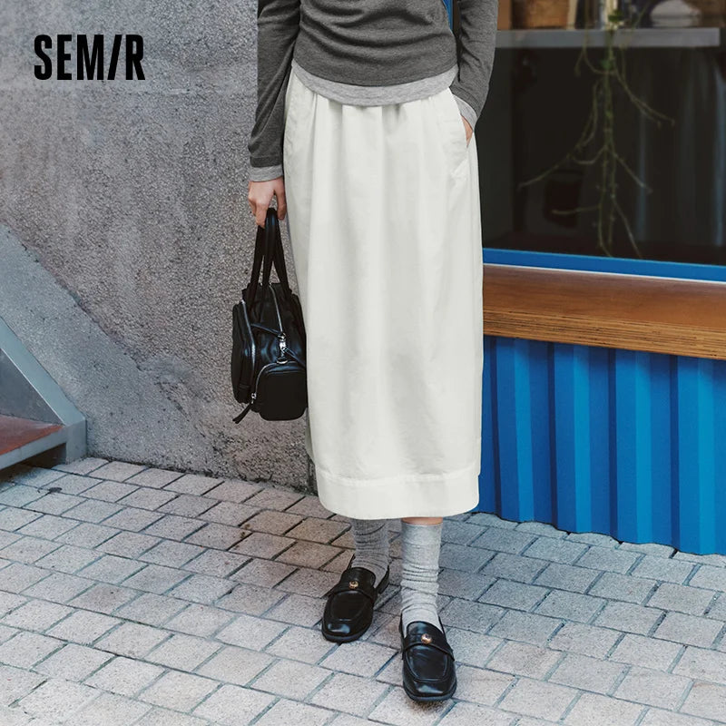 Semir Skirt Women 2025 New Spring Elastic Waist Solid Color Versatile Spring New Version Hip-covering A-line Umbrella Skirt - Matrix-studios.com