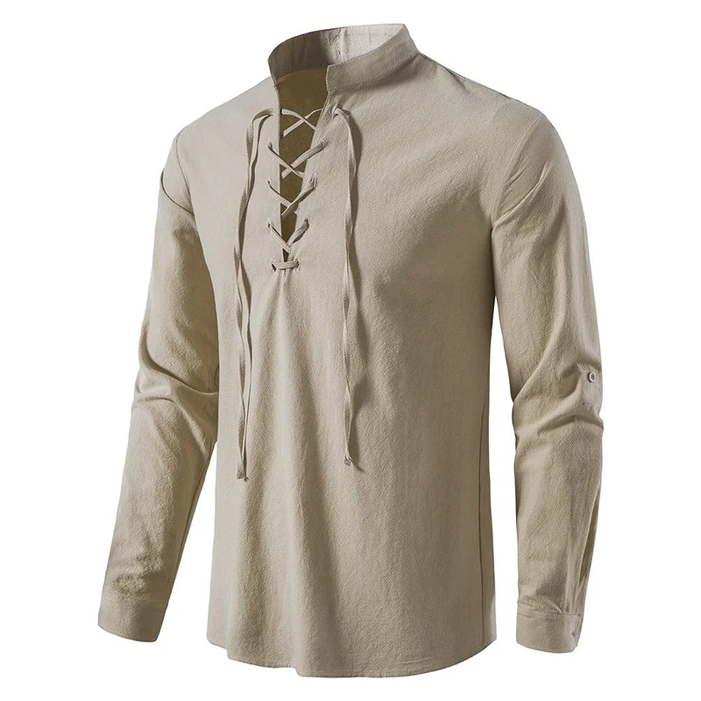 New Men's Casual Blouse Cotton Linen Shirt Tops Long Sleeve Tee Shirt Spring Autumn Slanted Placket Vintage Yoga Shirts - Matrix Studios
