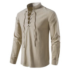 New Men's Casual Blouse Cotton Linen Shirt Tops Long Sleeve Tee Shirt Spring Autumn Slanted Placket Vintage Yoga Shirts - Matrix Studios