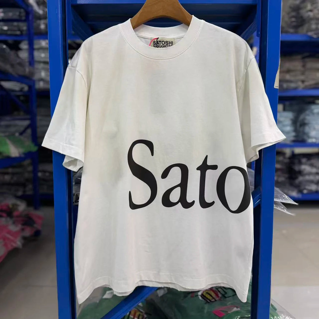 26SS Satoshi Nakamoto T-shirt Men's Multi-color Bead Letter Burst Pattern Print Washed Retro Loose Short Sleeve Streetwear - Matrix-studios.com