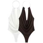 HXAO Brown Halter Bodysuit Women Summer Bodys For Sexy Women Off Shoulder Sleeveless Thong Bodysuit With Open Back Rave Bodysuit - Matrix-studios.com