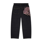 Y2K Baggy Jeans Cherry Blossom Selvedge Embroidery Denim Pants Men Women Denim Fabric American Hiphop Streetwear Wide Leg Jeans - Matrix Studios
