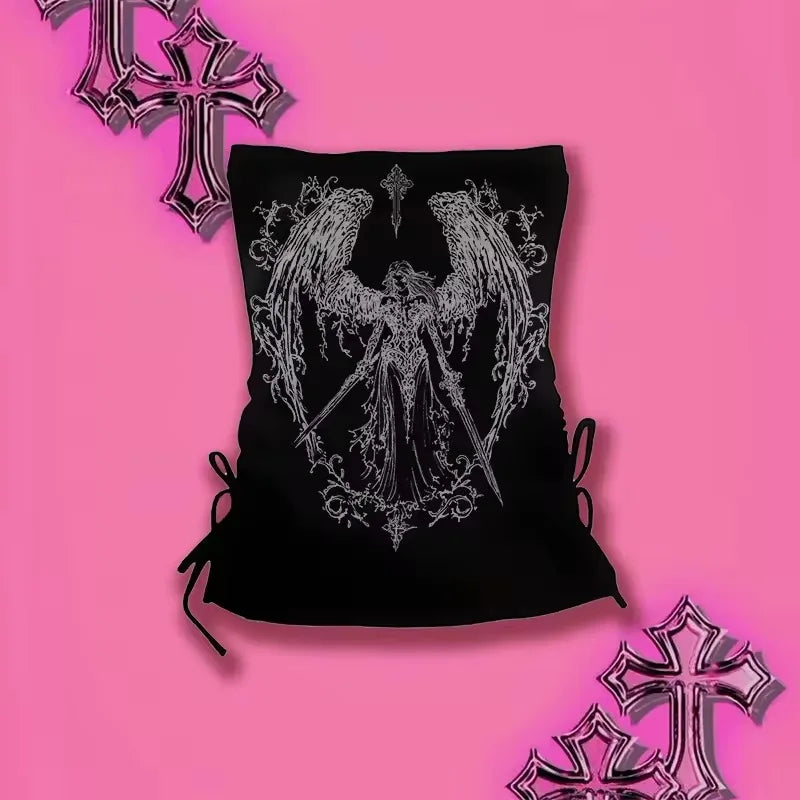 Y2k Retro Strapless Corset Tops Women Harajuku Cropped Crop Tops gothic Print Solid Camis Summer Casual Sleeveless Strap Topsexy - Matrix-studios.com