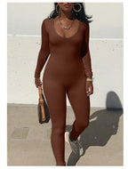 Spring and Summer New Women's Jumpsuit Long Sleeve Solid Color Skinny Jumpsuit Fashion Sports Fitness Jumpsuit Pullover - Matrix Studios