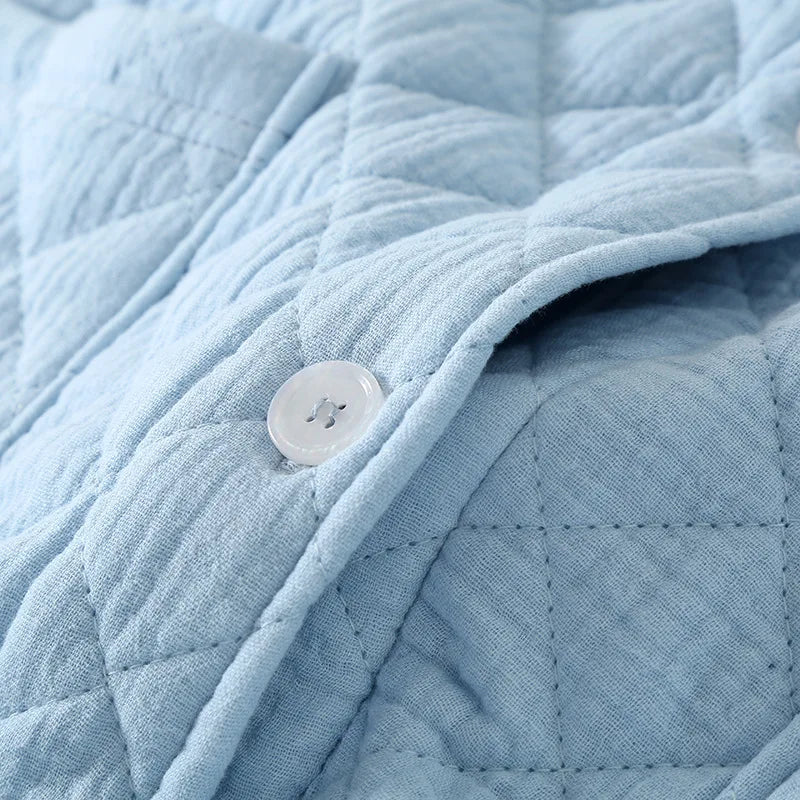 Autumn Winter Women Warm Cotton with Filler Robe Ladies Bathrobe Female Long Sleeve Dressing Gown Robes Simple Home Clothes - Matrix-studios.com