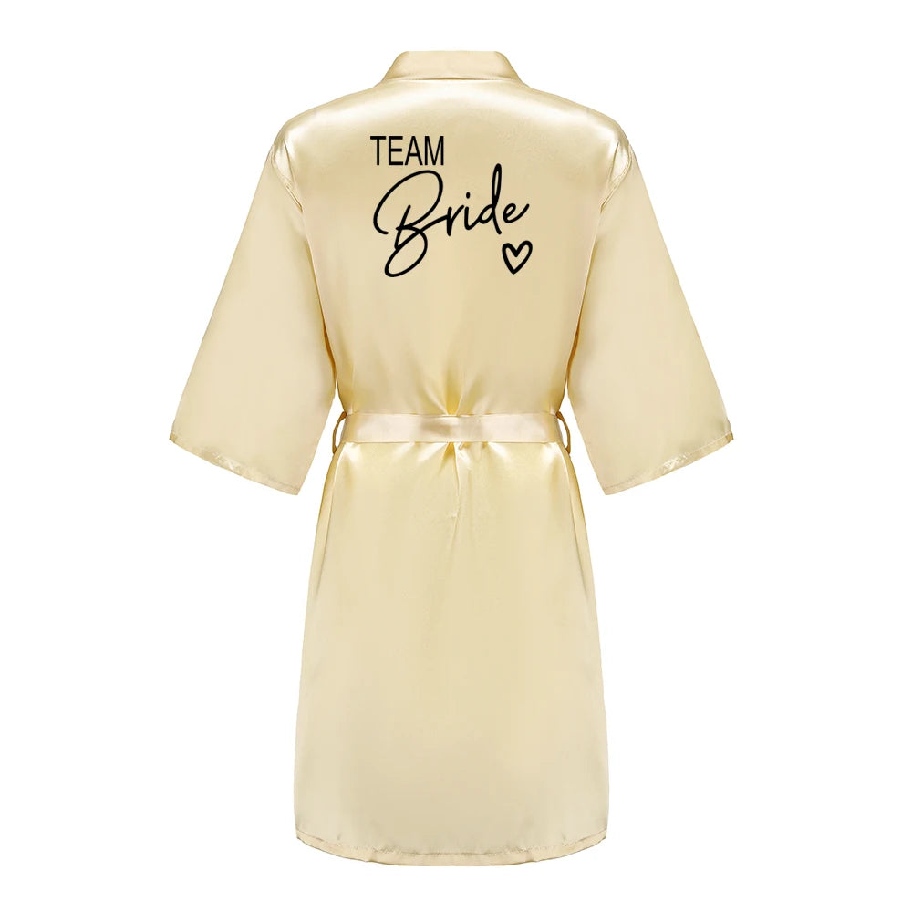 Wedding Party Team Bride Robe With Black Letters Kimono Satin Pajamas Bridesmaid Bathrobe SP003 - Matrix-studios.com