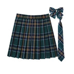 Women Summer Plaid Pleated Skirt With Necktie Bowtie Korean Jk Skirt Uniform Japanese School Preppy A Line Mini Skirts - Matrix-studios.com