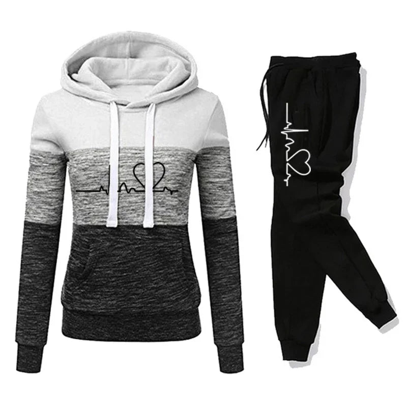 Women Tracksuit Printing Hooded Sweatshirt Sweatpant Color Block Versatile Casual Jogging Pullovers Sport Trousers Outfits S-3XL - Matrix-studios.com