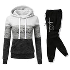Women Tracksuit Printing Hooded Sweatshirt Sweatpant Color Block Versatile Casual Jogging Pullovers Sport Trousers Outfits S-3XL - Matrix-studios.com