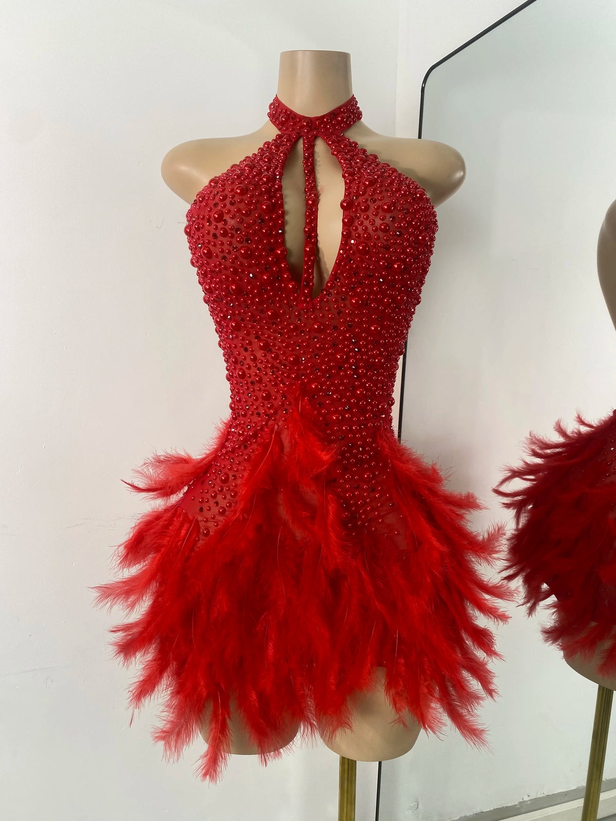 High Quality Women Sexy Halter Beading Feather Tight Bodysuit Nightclub Performance Leotard Luxury Party Celebrate Stage Wear - Matrix Studios