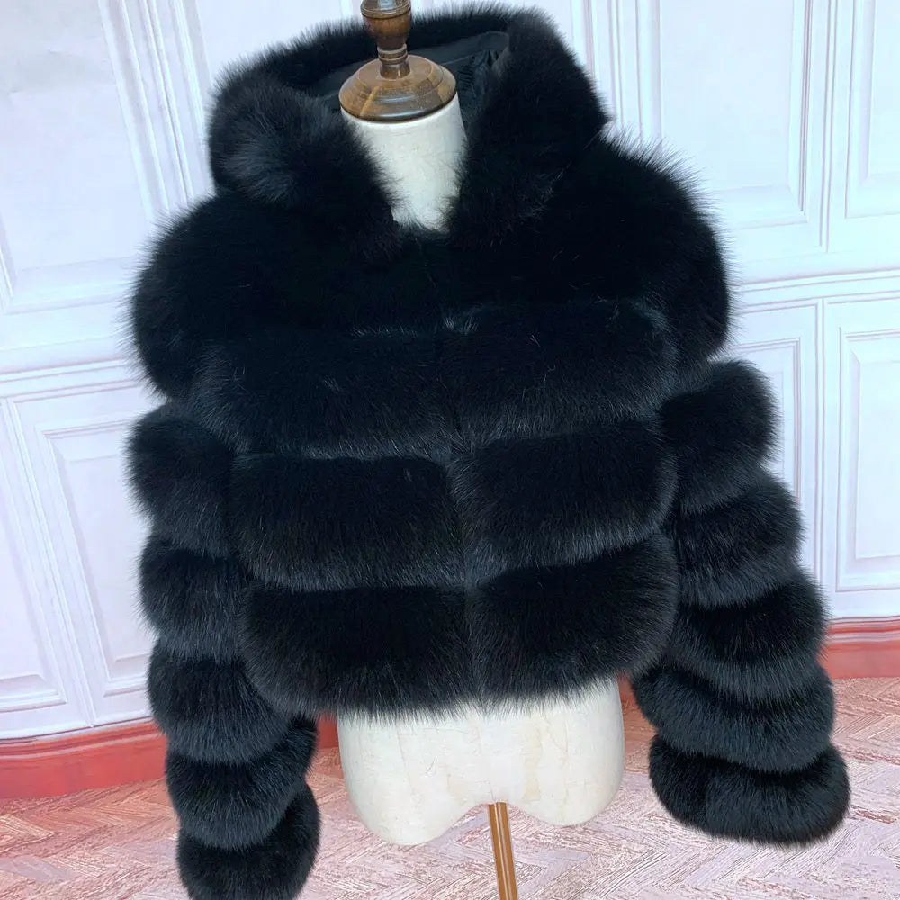 NEW 100%Winter Women Real Fox Fur Coat Thick Warm High Quality Full Sleeves New Natural Fur Fashion Hooded Short Jacket - Matrix Studios