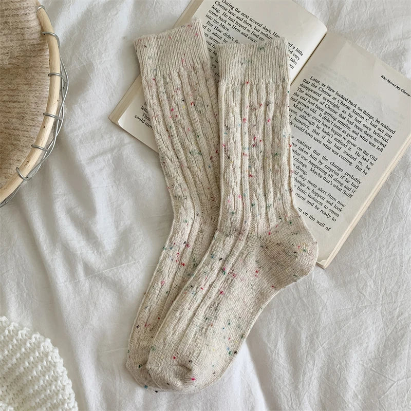 Women's Socks Winter New Novelty Fashion Japanese Style Casual Crew Socks Warm Striped Autumn Simple Wool Socks For Girls Trendy - Matrix Studios