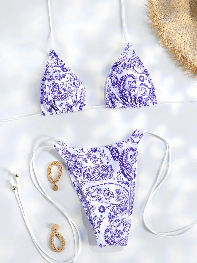 Sexy Triangle Mini Bikini Sets Micro Thongs Swimsuit Women Bathing Suit Biquini Bandage Beachwear Print Swimwear Thong Bikini - Matrix-studios.com