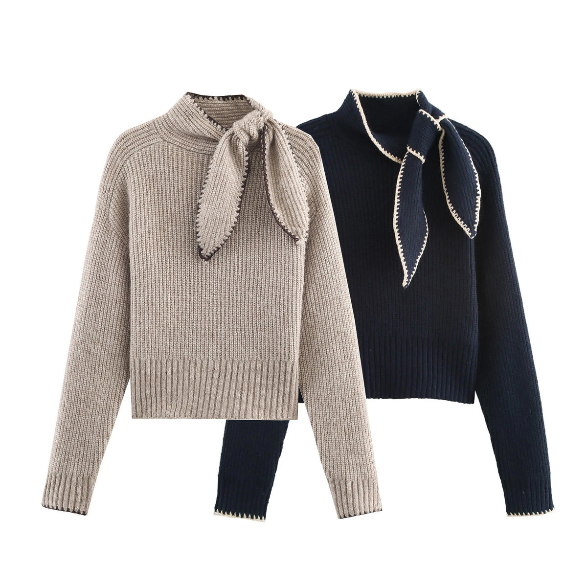 2025 Winter New Sweet and Fashionable Stand up Collar Long Sleeve Bow Decoration Knitted Sweater for Women - Matrix Studios