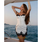 Short Women's Formal Evening Gowns Satin Mini Evening Dress for Women Spaghetti Strap Bodycon Lace Corset Gowns Customized - Matrix-studios.com