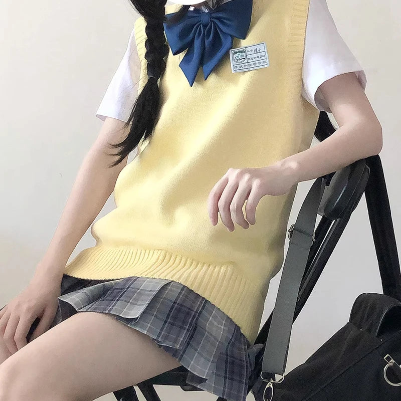 Preppy Style Teenager School Girls Uniform Sleeveless Sweaters Knitted Vest Students Y2K Lolita Pullover Waistcoat Women JK Tops - Matrix Studios