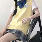 Preppy Style Teenager School Girls Uniform Sleeveless Sweaters Knitted Vest Students Y2K Lolita Pullover Waistcoat Women JK Tops - Matrix Studios