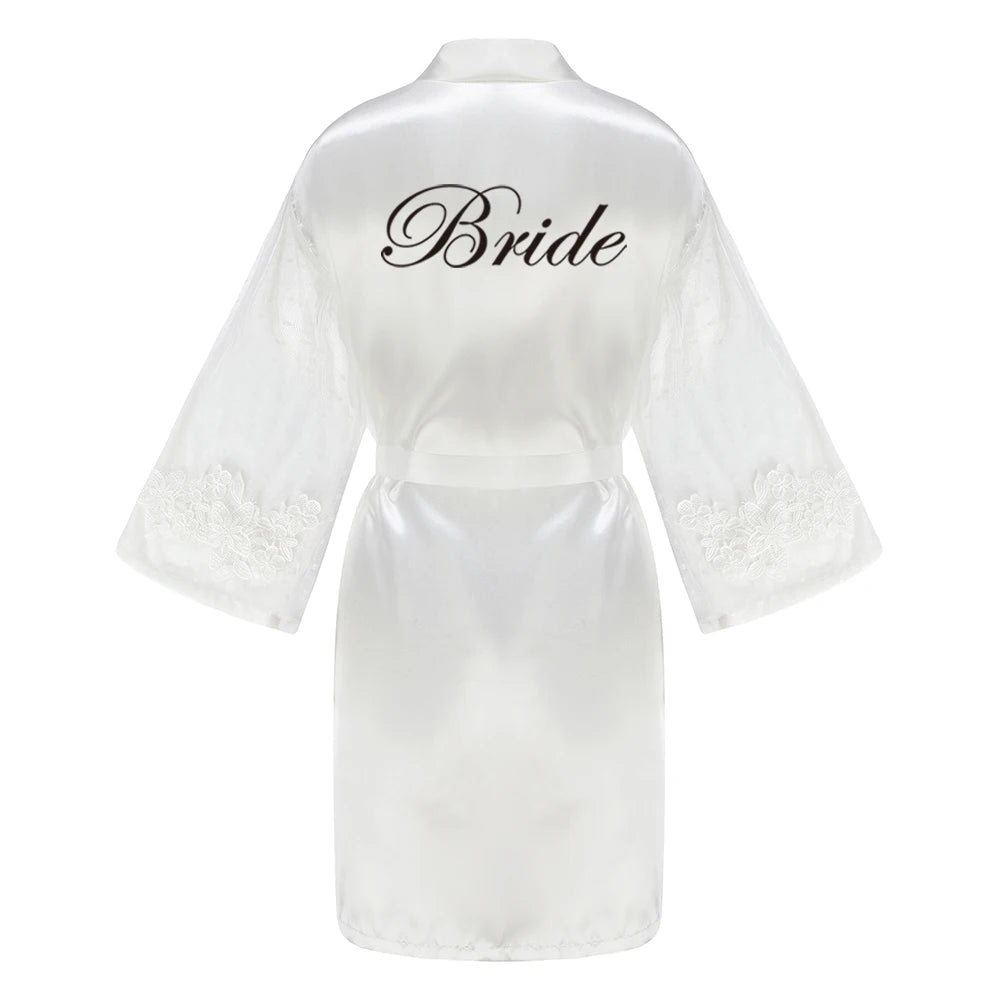 Caramel Wedding Bride Bridesmaid Robes Dressing Gown Sexy Women Bathrobe Night Shirts Short Women Kimono Mesh Sleeve - Matrix-studios.com