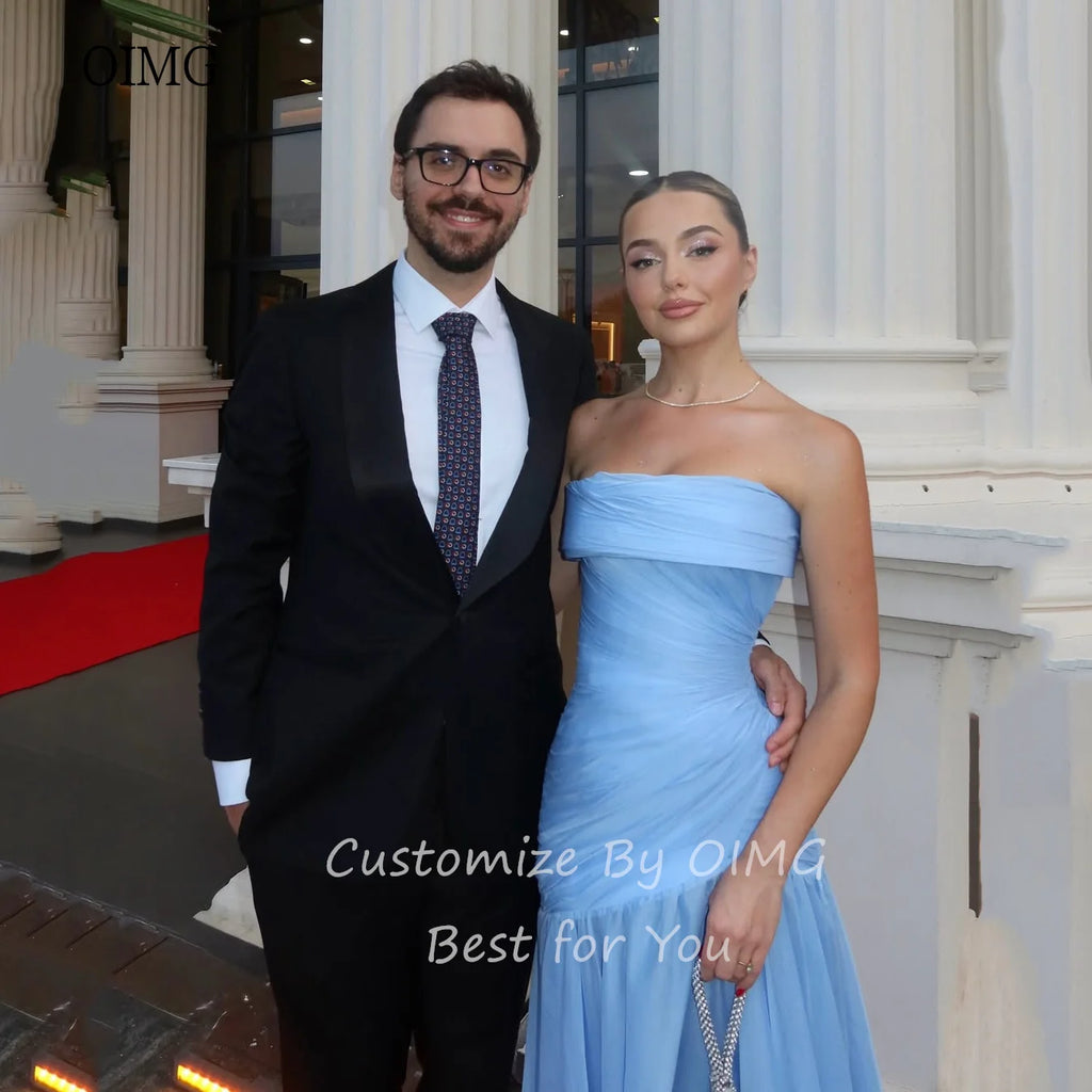OIMG Maxi Strapless A Line Prom Gowns Backless Pleated Party Gown Floor Length Evening Dress vestidos de gala Customized - Matrix-studios.com