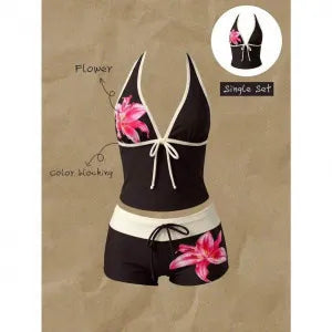 Kawaii Pink Dot Bikini Shorts Bowknot Halter Backless Swimsuit Deep V Swimwear Women's Bikinis and Tankinis Vacation Outfit Sets - Matrix-studios.com
