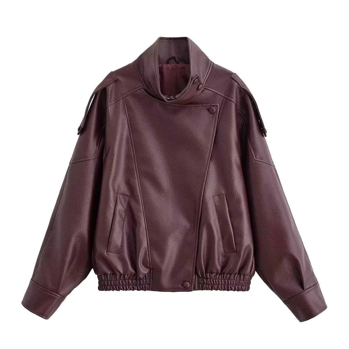 HH 2026 Women Trend Pu Leather Black Coats Stand Collar Long Sleeve Zipper Jacket Woman Fashion Vintage High Street Pu Jackets - Matrix Studios