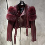 GO BALLISTIC YA Ladies' Genuine Leather Jacket with Fur Sleeve Women's Natural Lambskin Outfit - Matrix Studios