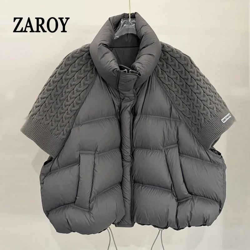 ZAROY Women's Cotton Vest Jacket Autumn Winter Loose Casual Stand Collar Pocket Puffer Waistcoat Coat Trendy Outerwear куртка - Matrix Studios