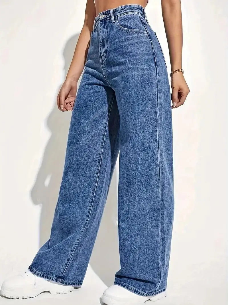 Fashion retro blue jeans women y2k High street baggy straight pants High waisted all-in-one slim pants - Matrix-studios.com