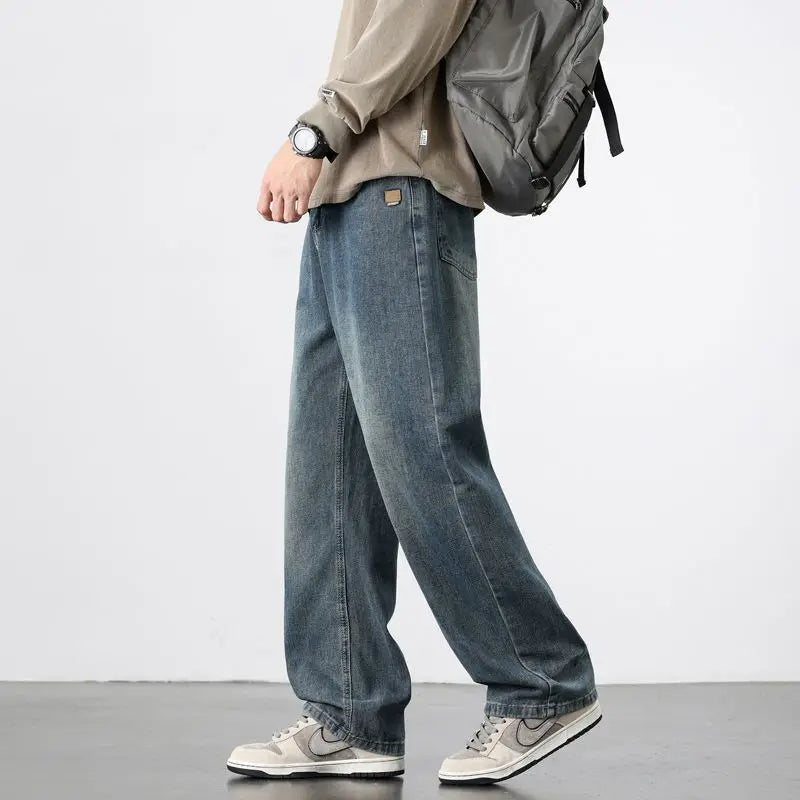 Spring Autumn New Men's Straight Vintage Fit Jeans Casual Trousers High Quality Male Korean Fashion Baggy Wide Leg Denim Pants - Matrix Studios