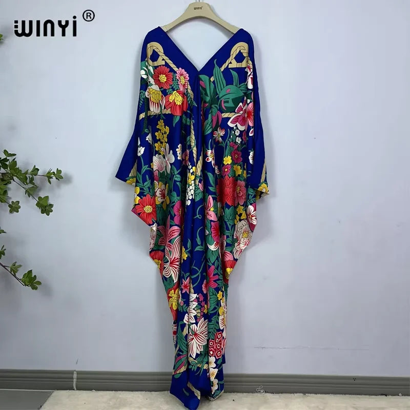 WINYI Print Summer Maxi Dress Muslim Abaya Lady Beach Cover Up Muslim Woman Dresses Beachwear Fashion Kaftan Abaya Dubai Luxury - Matrix Studios