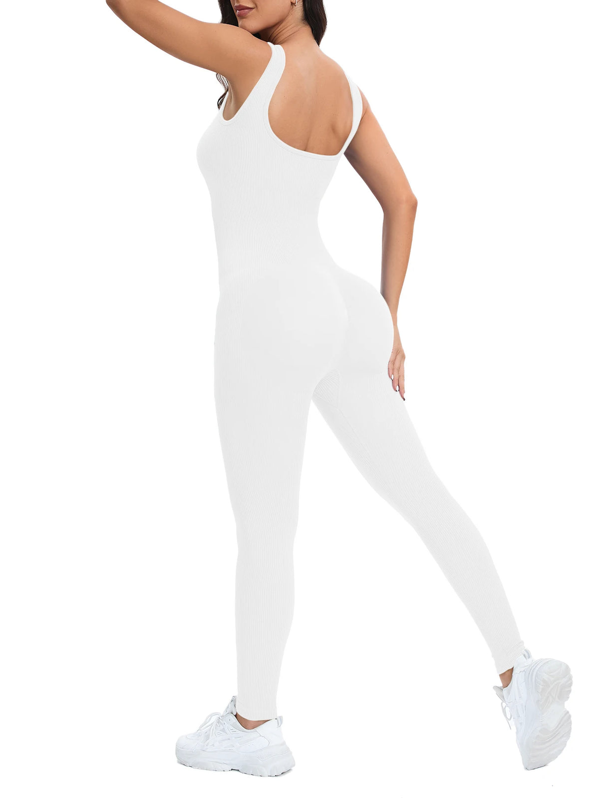 Shapewear Jumpsuits for Women Built- In Bra Bodycon Square Neck Sleeveless Summer Rompers Ribbed Jumpsuit - Matrix Studios