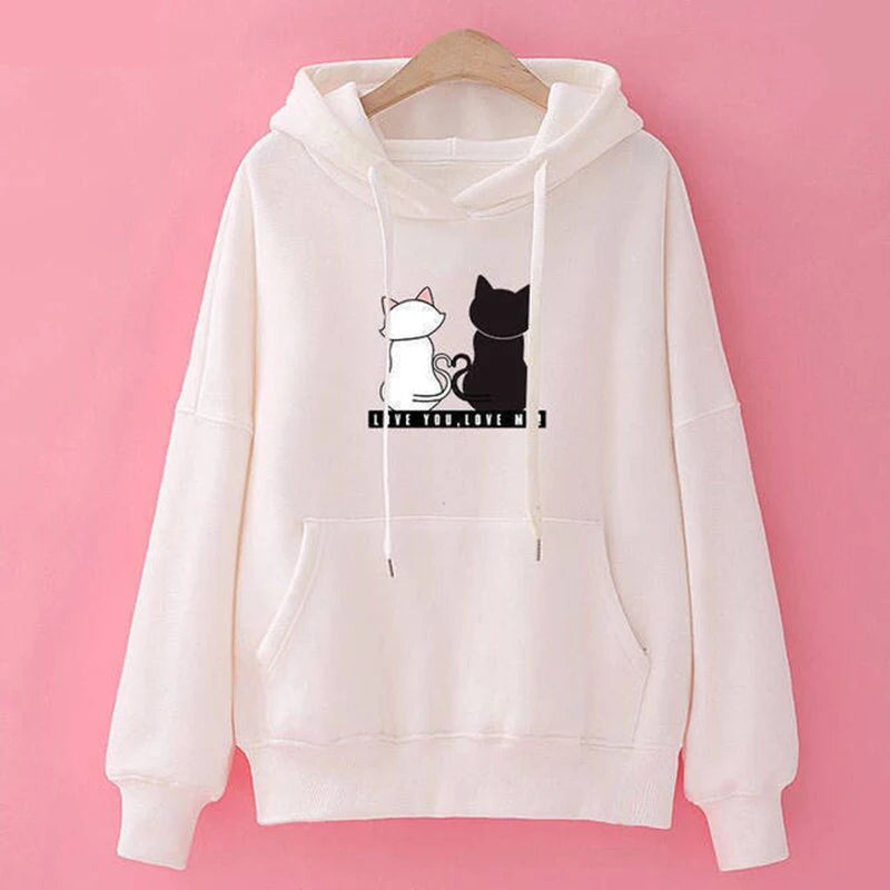 2024 Autumn Hoodie Women's Casual Hooded Sweatshirt Creative Hoodie Matching Streetwear Cute Cat Pattern Monogram Hoodie CYXX077 - Matrix Studios