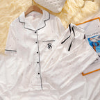 Victoria's Secret Soft Breathable Button Down Pyjama Suit Womens Silk Satin Pajamas Set Short Sleeve Shorts Sleepwear Loungewear - Matrix-studios.com