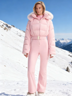 Chic Thicken Fur Patchwork Women's Ski Suit Slim Full Sleeve Hoody Zipper High Waist Skiwear 2026 Winter Warm Lady Romper - Matrix Studios