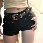 Black Sexy Low Waist Y2K Jean Shorts Woman Punk Gothic Popular Denim Super Shorts Female Korean Fashion Slin Fit Hot Short Pants - Matrix-studios.com
