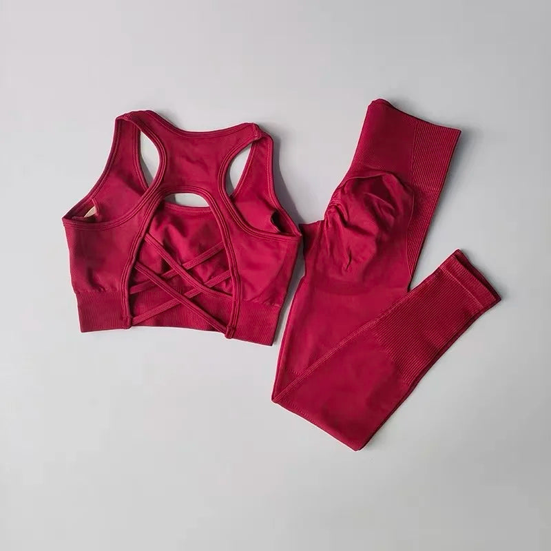 2PCS Sports Bra Women's Set Professional Fitness Tank Top Bra Shockproof Running Leggings Yoga Suit Beautiful Back Bra Clothing - Matrix-studios.com