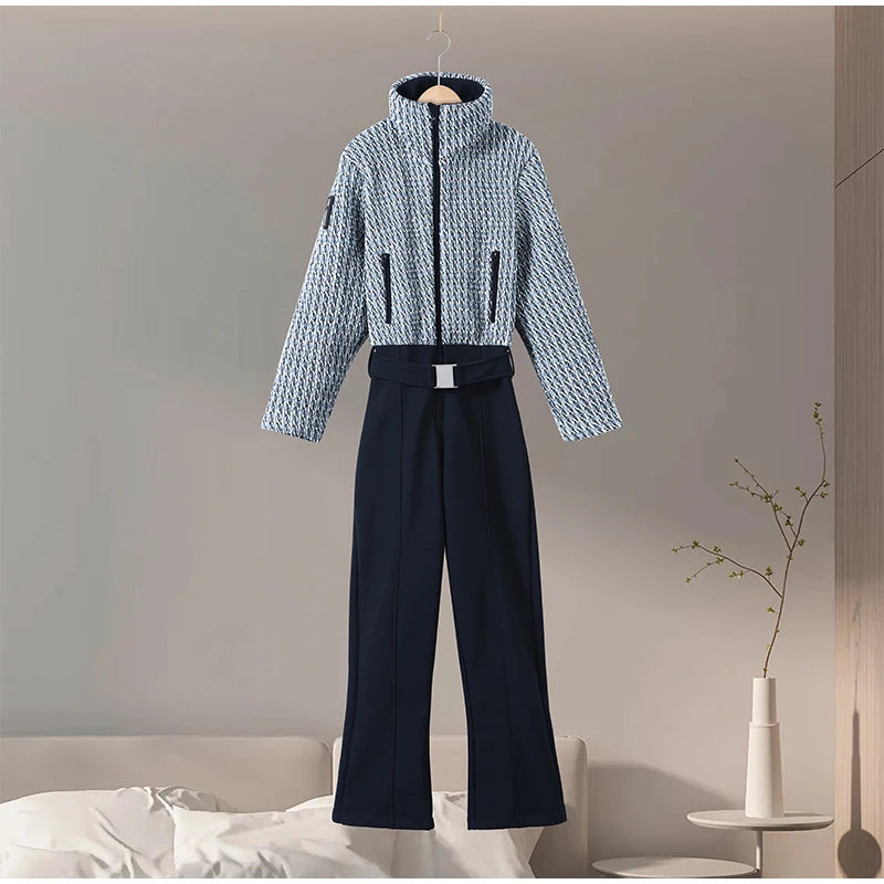 Faux Fur Patchwork Ski Jumpsuit Women Detachable Hoodie Long Sleeves Belts Zipper Warm Skiwear Female 2025 Winter Warm Rompers - Matrix Studios