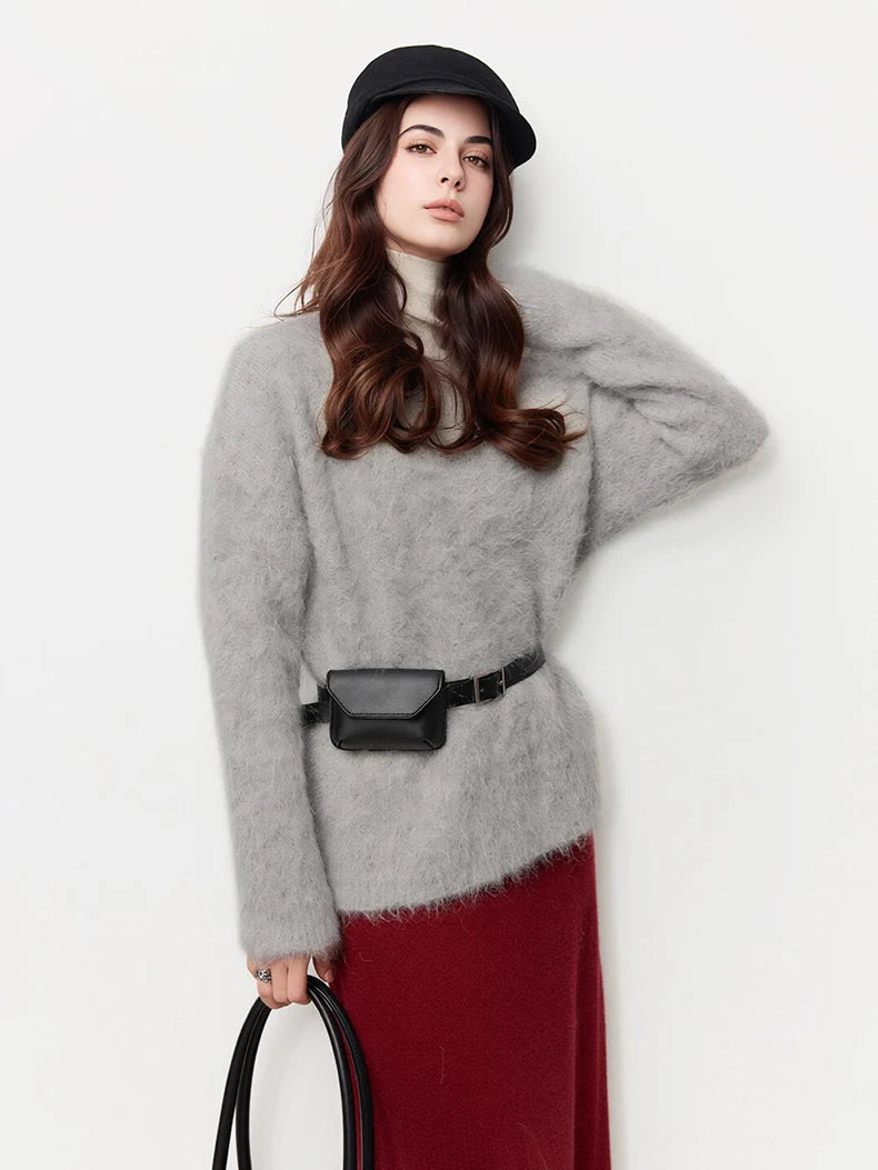 SuyaDream Warm Alpaca Pullovers for Woman, Dropped Sleeved Loose Sweaters, Brushed Wool Knit Sweater, 2026 Fall Winter Top - Matrix Studios