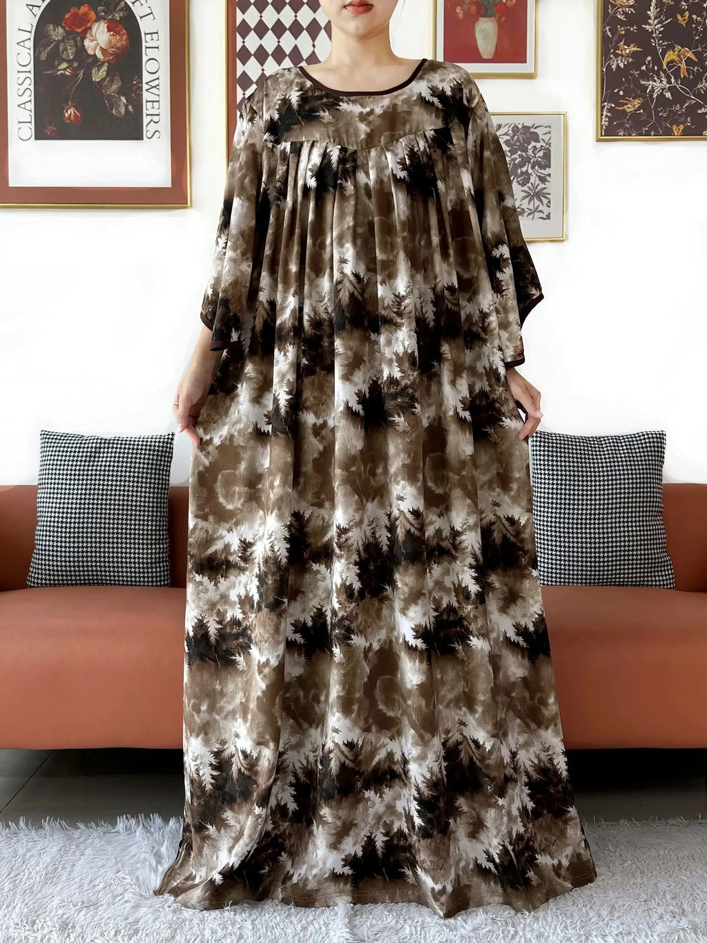 2025 New Loose Floral Dress Short Sleeve Cotton Women Abaya with Big Scarf Boho Maxi Dress Casual Fashion Dress African Vestidos - Matrix-studios.com