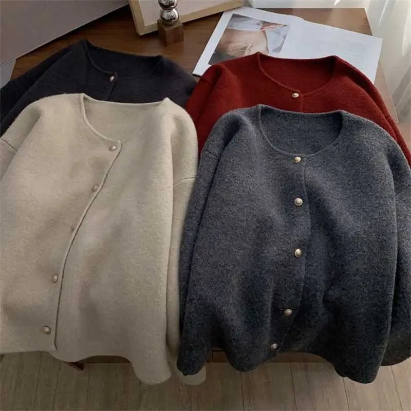Autumn Women Cardigan Sweater Solid Casual Warm Outerwear Knitwear Tops Elegant Korean Single-breasted Ladies Sweater Clothing - Matrix Studios