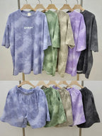 Women T-Shirt Shorts Suit Set Casual Tie Dye Loose Tshirt and Wide Leg Middle Shorts with Pockets Female Soft Summer Shorts Sets - Matrix-studios.com