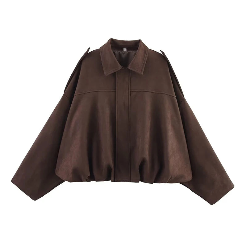 Women's Bomber Jackets Coats Fashion Turn-down Collar Long Sleeve Loose Coats Vintage Female Outerwear Chic Tops - Matrix-studios.com
