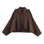 Women's Bomber Jackets Coats Fashion Turn-down Collar Long Sleeve Loose Coats Vintage Female Outerwear Chic Tops - Matrix-studios.com