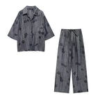 Women's Set 2024 New Fashion Spring Jacquard Loose Ladies Shirt Summer Women Pants Casual Chic Print Set for Women - Matrix-studios.com