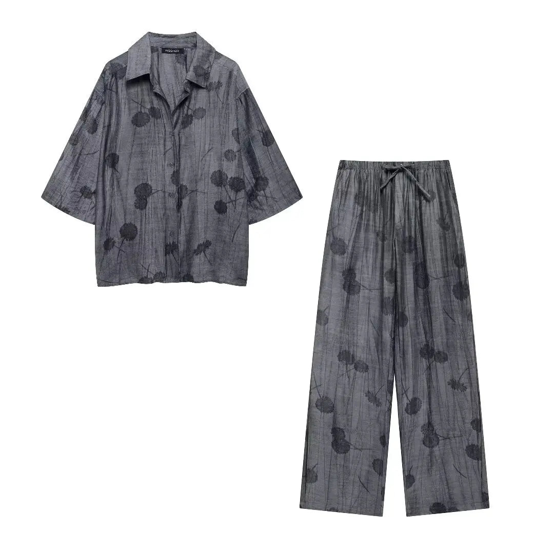 Women's Set 2024 New Fashion Spring Jacquard Loose Ladies Shirt Summer Women Pants Casual Chic Print Set for Women - Matrix-studios.com