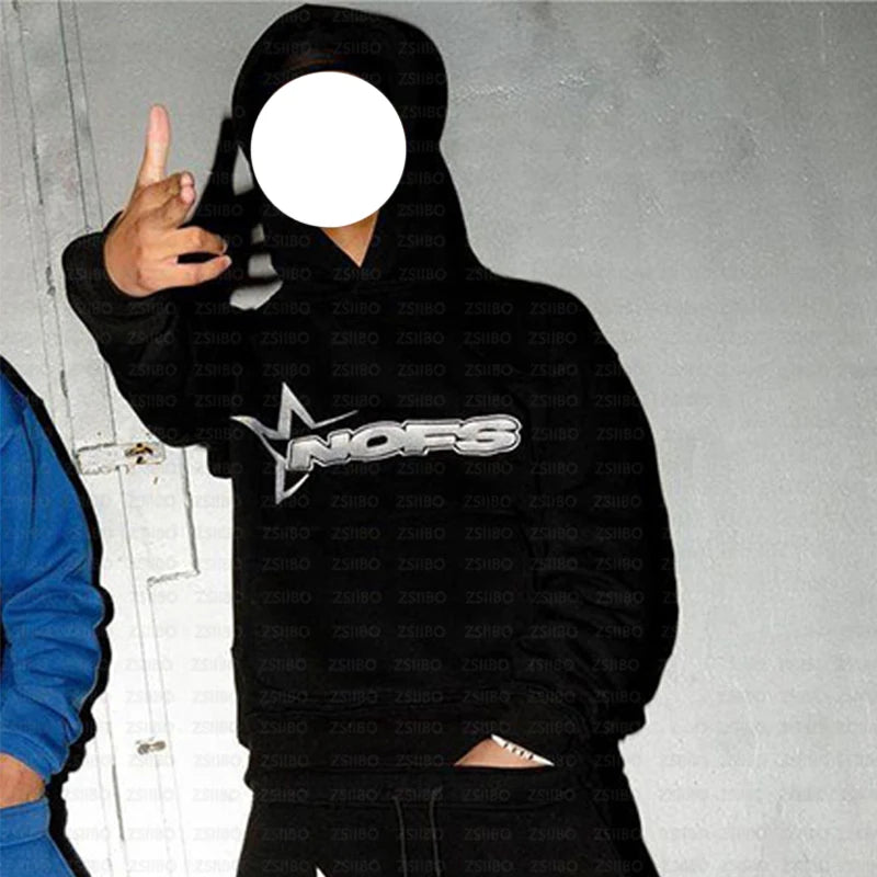 NOFS Letter Embroidery Fashion Brand Loose Oversized Hoodie Y2K Hip-Hop Streetwear women Pullovers Casual Top Pants Sportswear - Matrix Studios